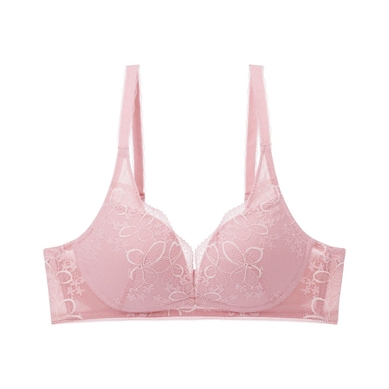 Aqua Plumeria Non-Wired Push Up Deep V Bra - OPAL PINK